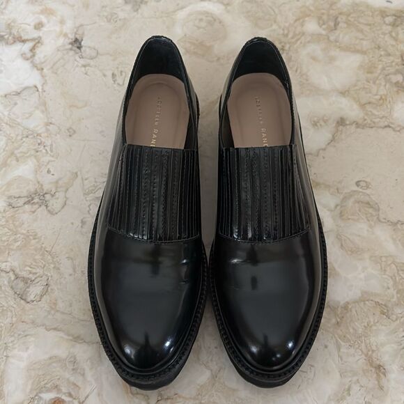 Loeffler Randall Black Leather Wedge Lug Sole Loafers Oxford Shoes - Picture 11 of 14